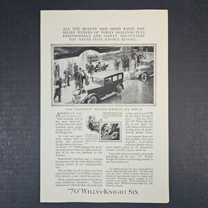 1927 Seventy 70 Willys-Knight Six Automobile Car Vintage Print Ad Mancave Garage